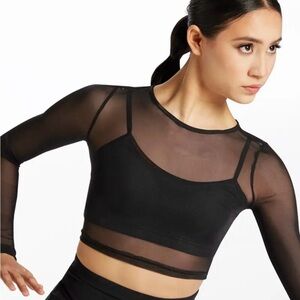Weissman mesh sheer long sleeve crop top black style 15611 medium adult